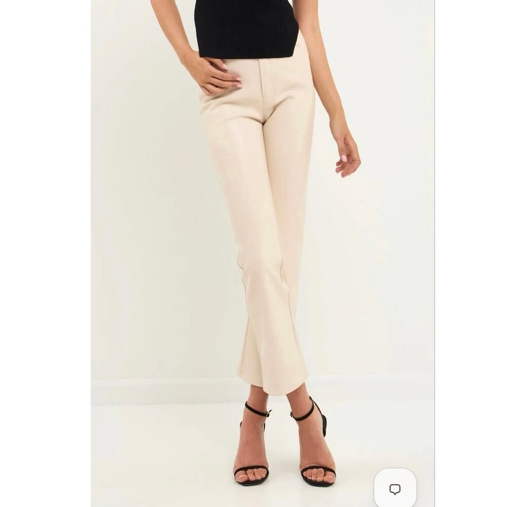 Grey Lab Los Angeles Faux Leather Straight Leg Pants Cream Ivory Size Medium